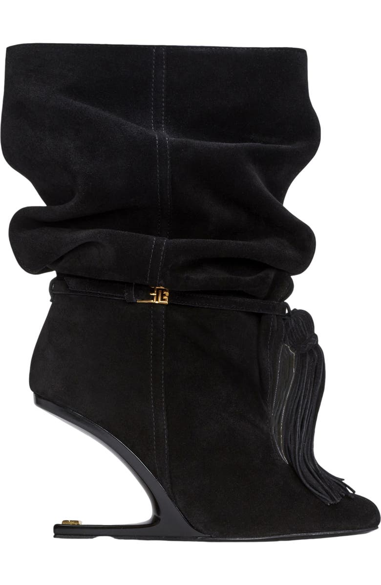 Balmain No Wedge suede leather ankle boots with tassel, Alternate, color, Black