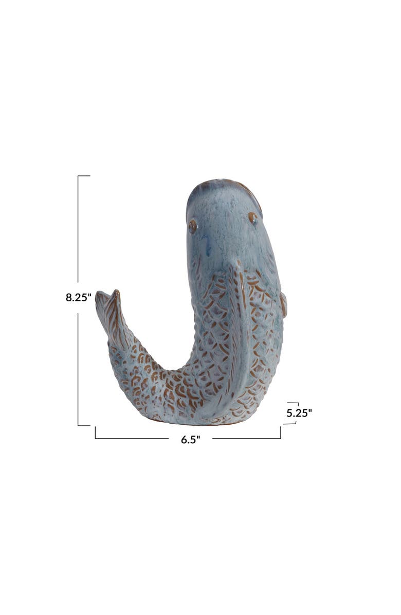 Storied Home Stoneware Fish Shaped Vase with Reactive Glaze, Blue, Alternate, color,