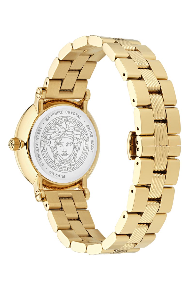 Versace Greca Flourish Bracelet Watch, 35mm, Alternate, color, Ip Yellow Gold