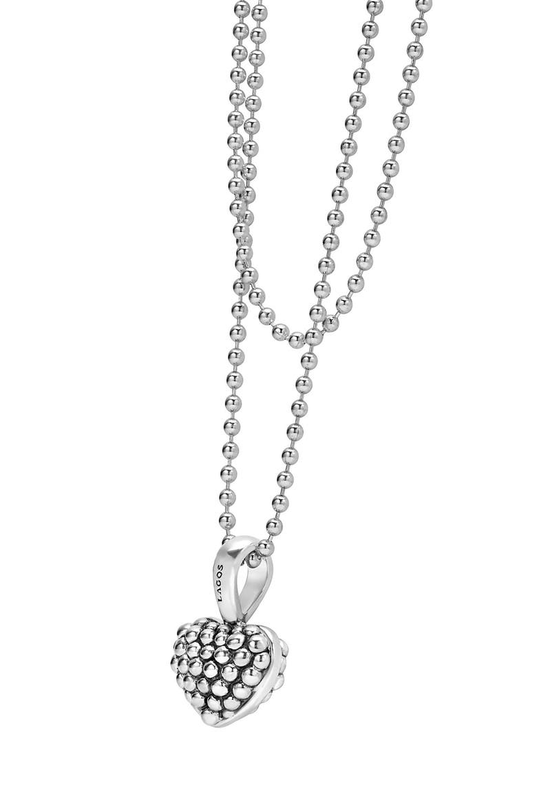 Sterling Silver Heart Long Strand Pendant Necklace, Alternate, color, MEDIUM BEADED HEART