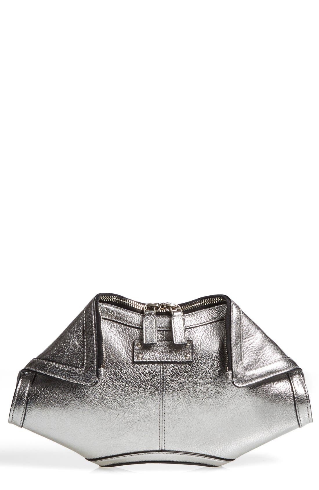 Alexander McQueen 'De Manta - Small' Metallic Leather Clutch, Main, color, SILVER