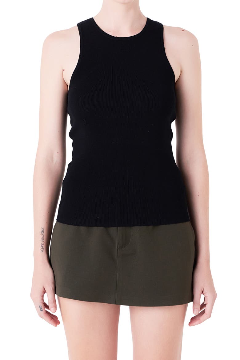 Racerback Rib Sweater Tank, Alternate, color, BLACK