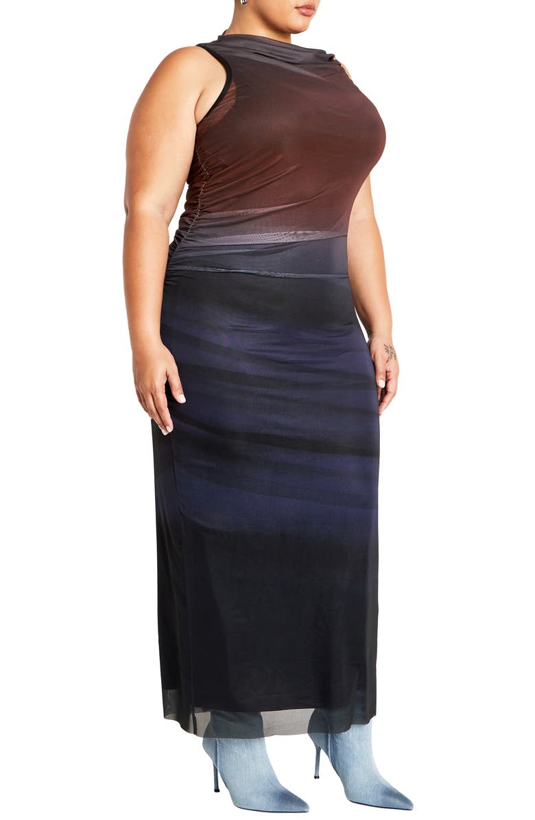 City Chic Jordan Print Sleeveless Mesh Maxi Dress, Alternate, color,