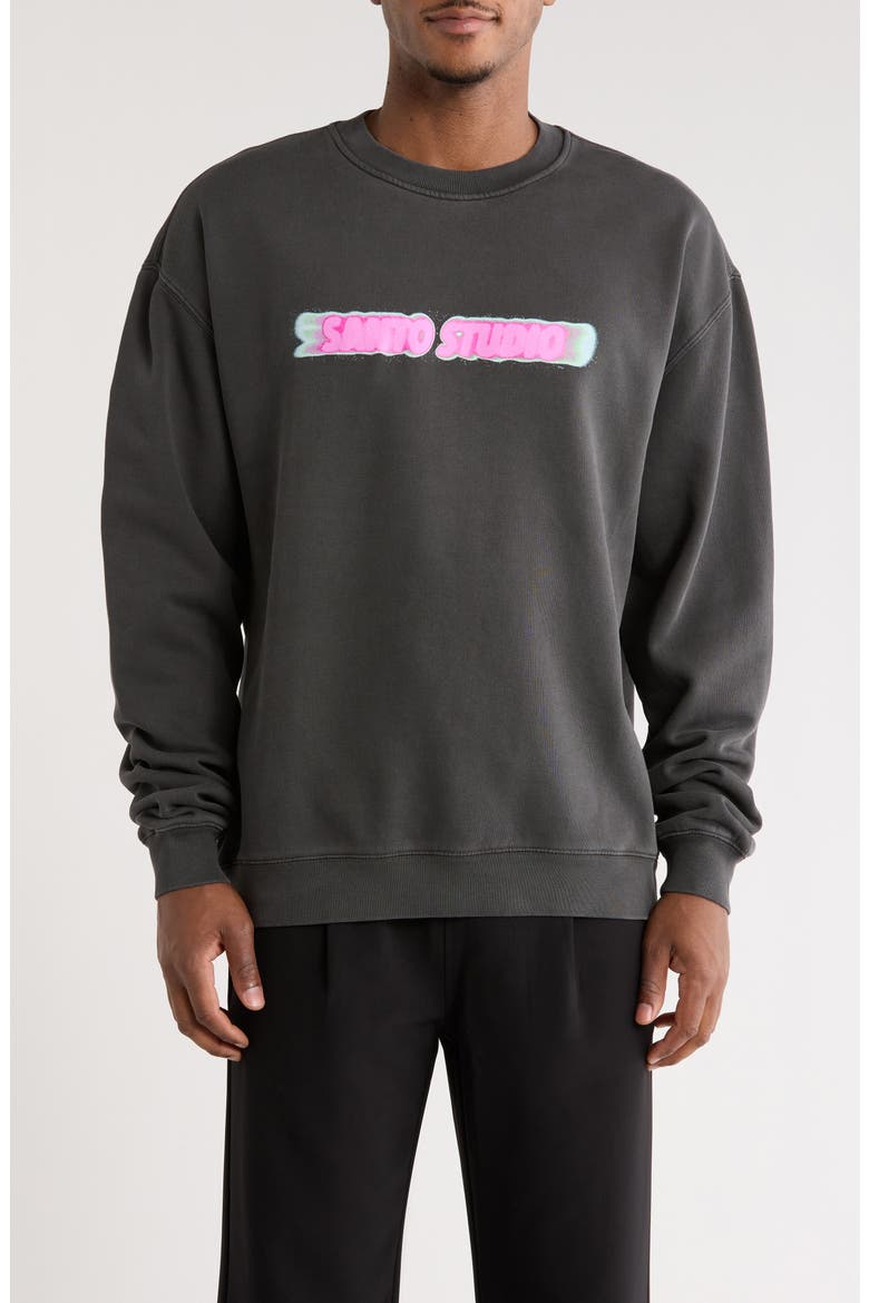 Santo Blur Oversize Stretch Fleece Crewneck Sweatshirt, Main, color, VINTAGE BLACK