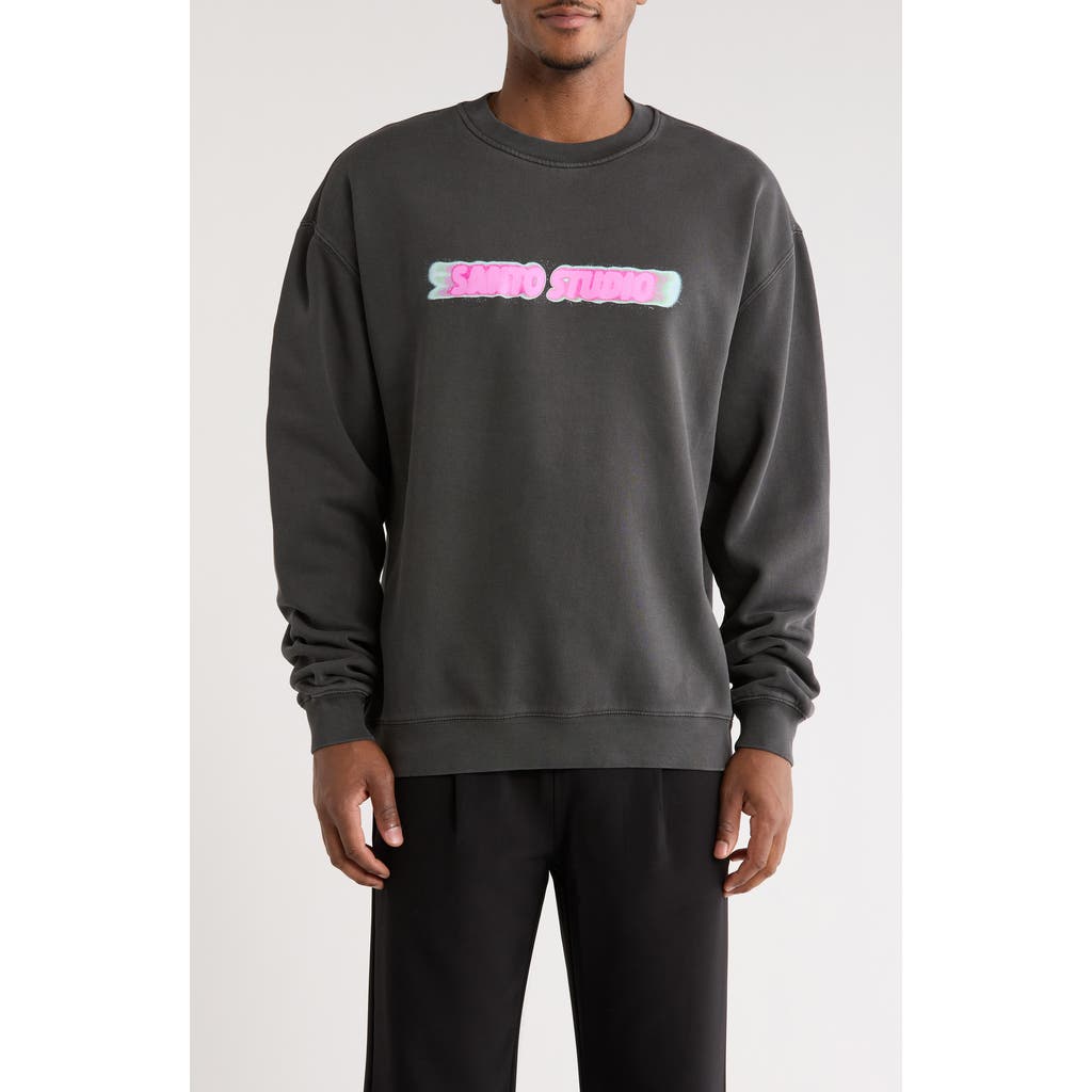 Santo Studio Santo Blur Oversize Stretch Fleece Crewneck Sweatshirt In Black