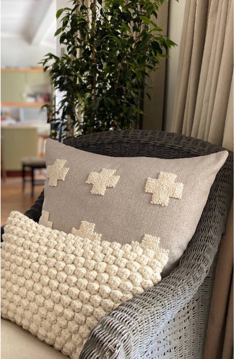 Cotton Tree Punch Needle Naturals Crosses Pillow - Cover Only, Alternate, color, Grey