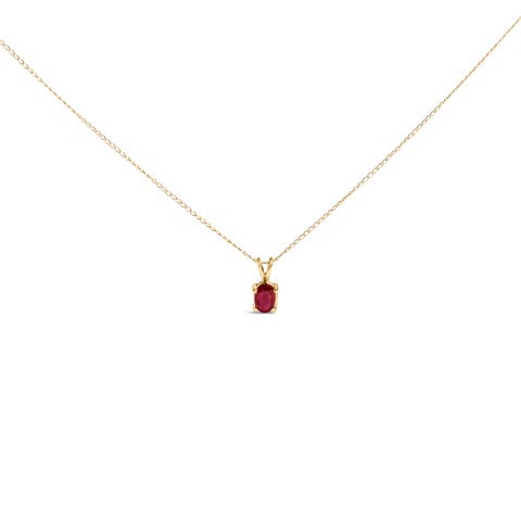 14K Gold 6x4MM Oval Shaped Gemstone Solitaire Pendant Necklace