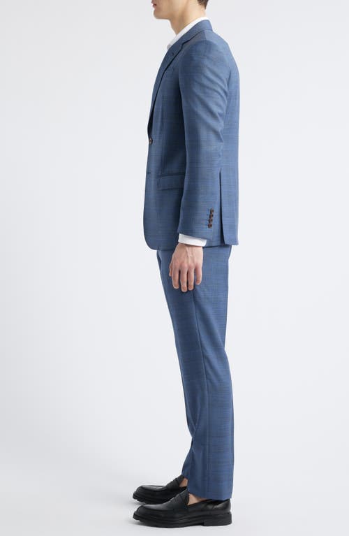 Emporio Armani Blue Check Wool Suit In Solid Medium Blue