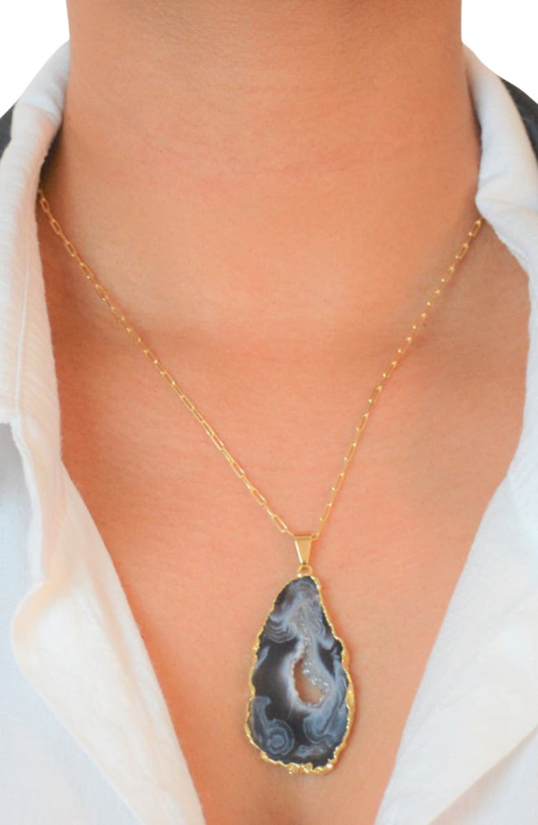 Liza Schwartz 18K Yellow Gold Plate Sterling Silver Agate Geode Pendant Necklace, Alternate, color, 