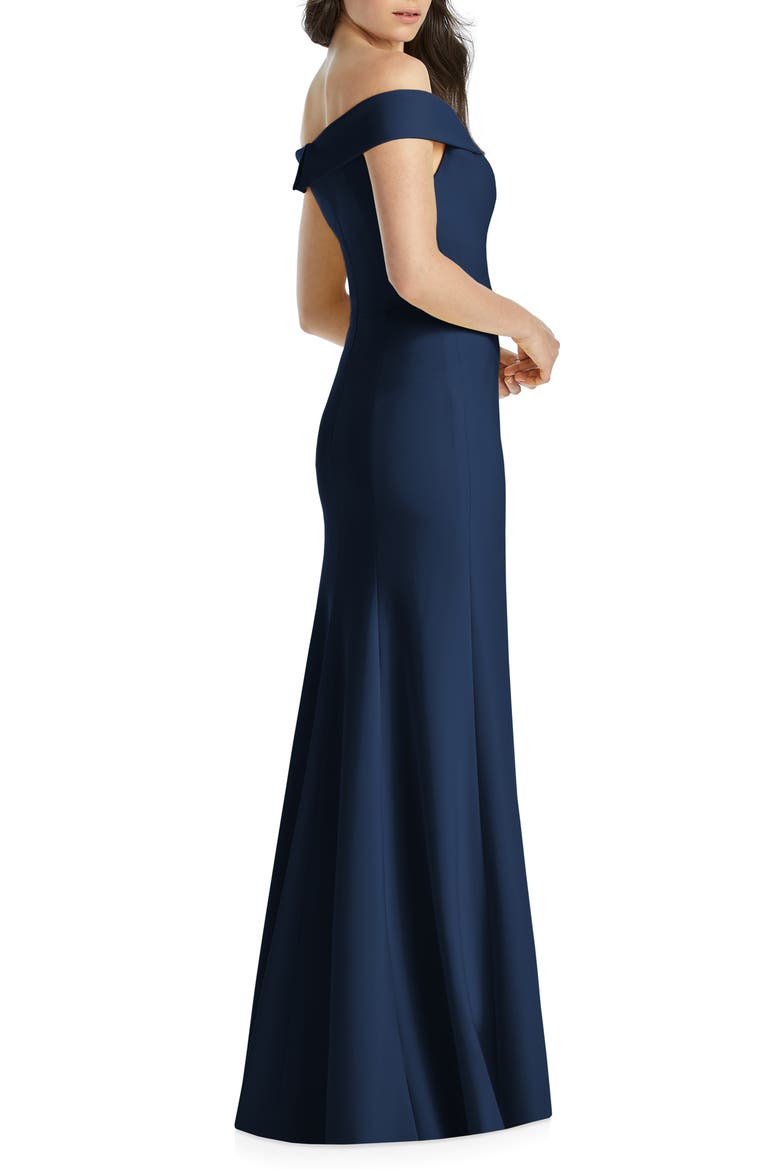 Notched Off the Shoulder Crepe Gown, Alternate, color, MIDNIGHT