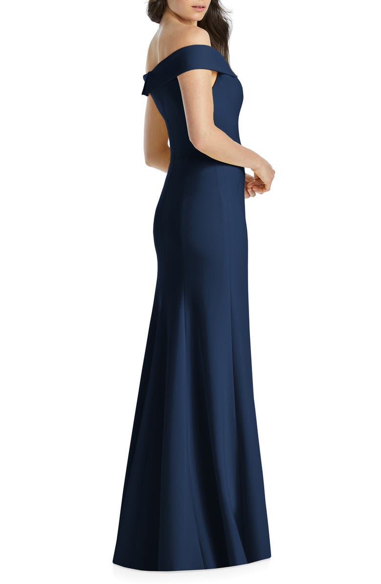 Dessy Collection Notched Off the Shoulder Crepe Gown, Alternate, color, 