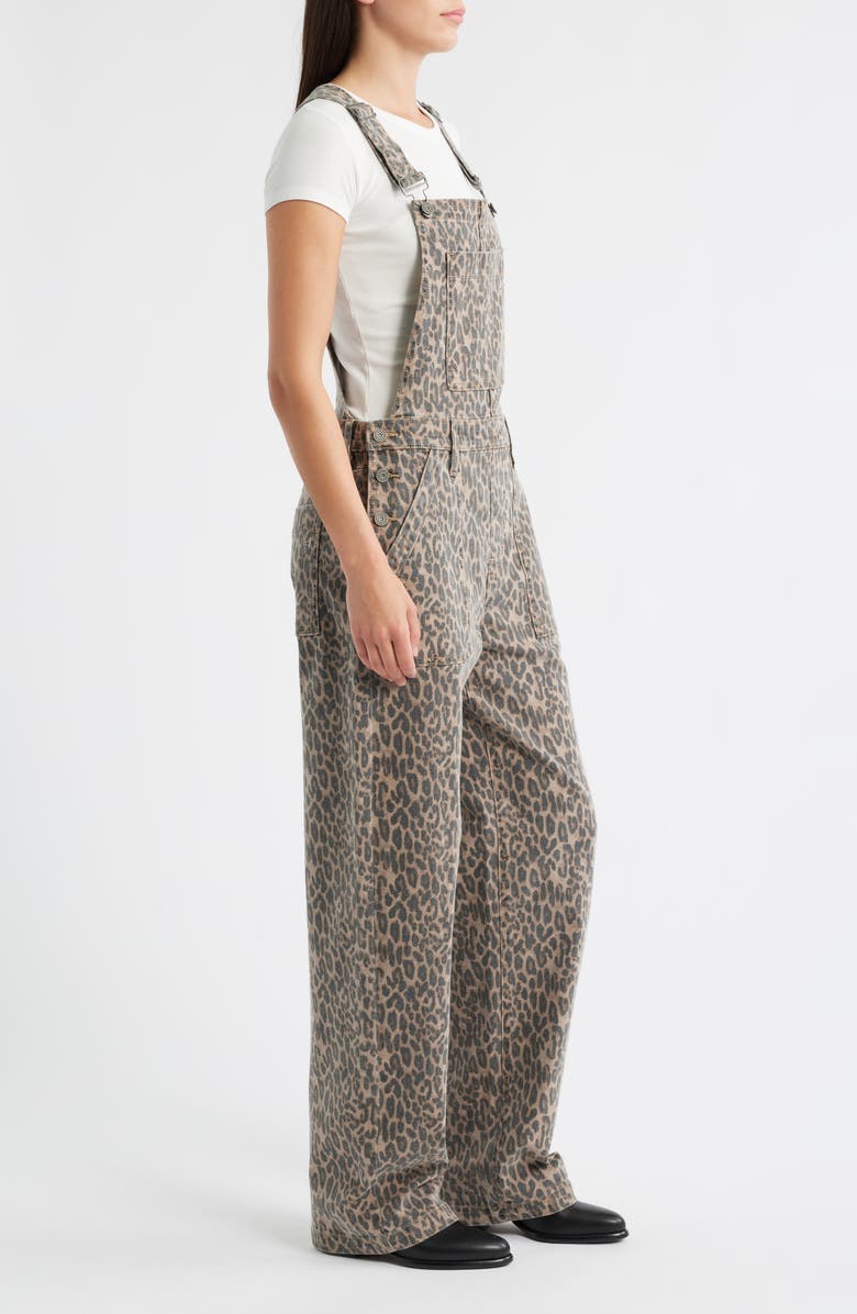 HIDDEN JEANS Cheetah Print Baggy Overalls, Alternate, color, Khaki