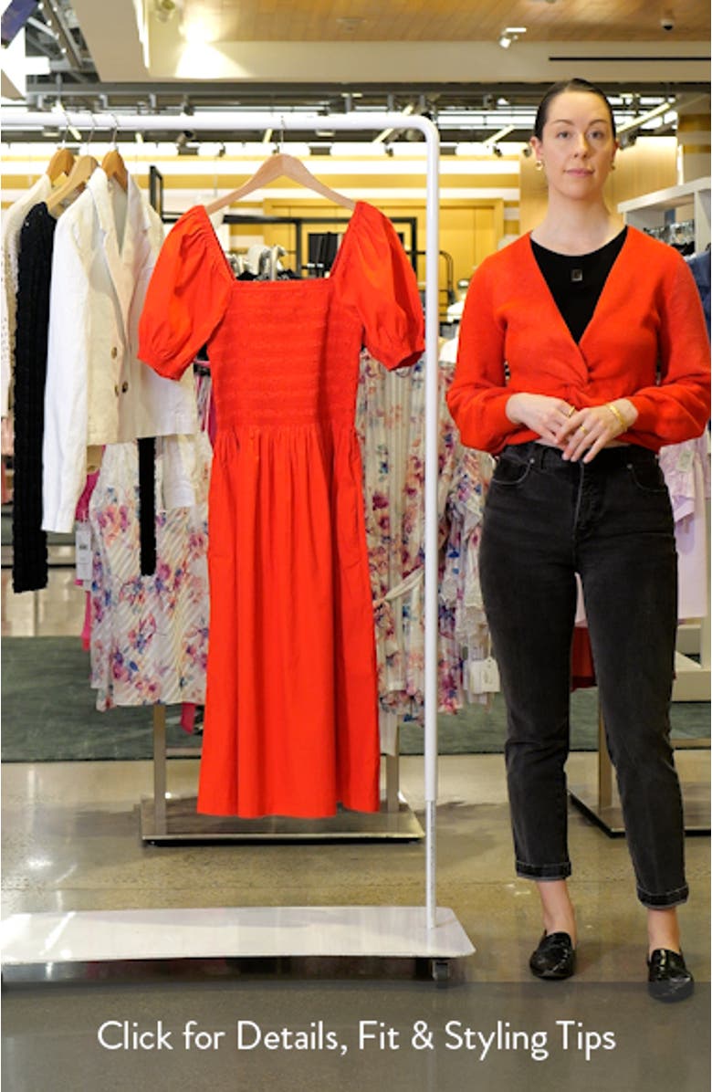 Smocked Puff Sleeve Midi Dress, sales video thumbnail