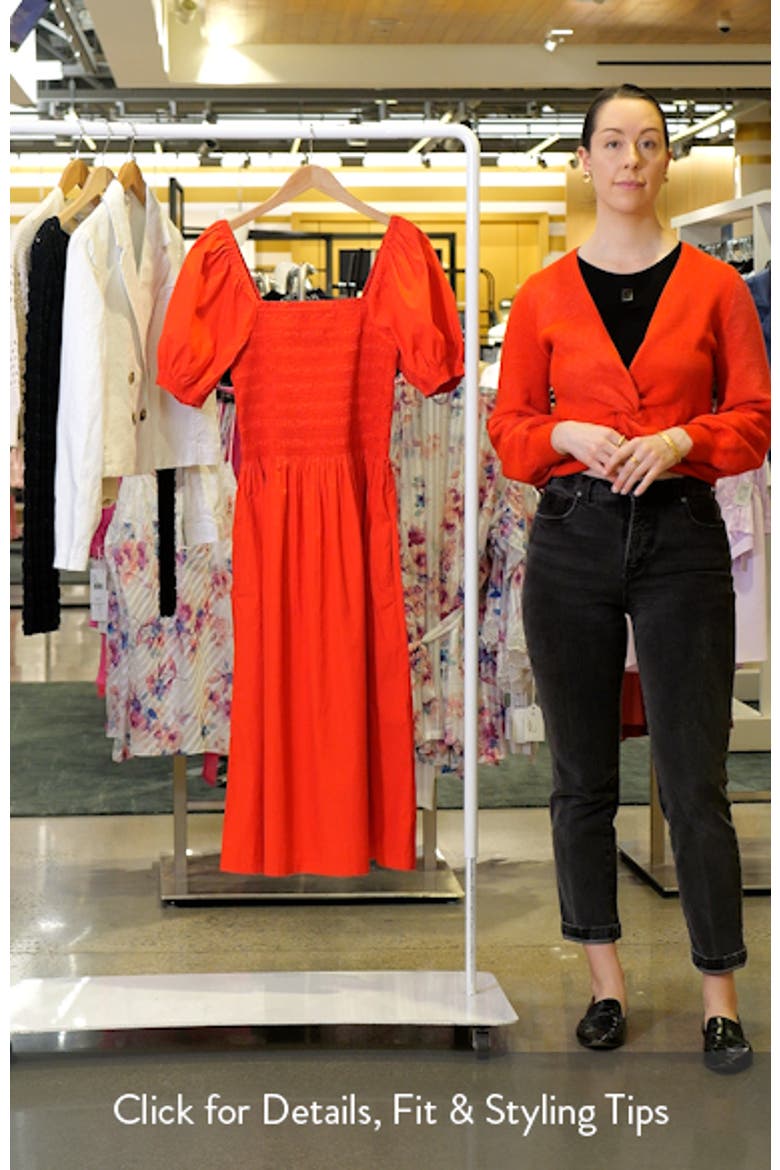 Smocked Puff Sleeve Midi Dress video
