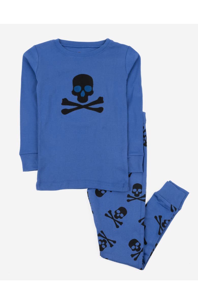 Leveret Two-Piece Cotton Halloween Matching Family Pajamas, Fun Prints, Main, color, Blue Skulls