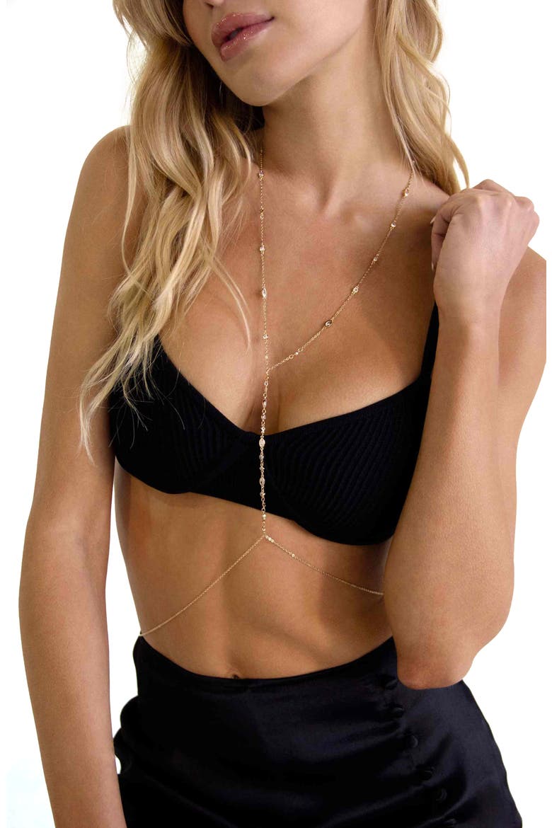 Cubic Zirconia Station Body Chain, Alternate, color, GOLD