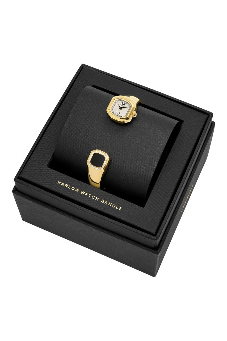 Harlow Black Onyx & Crystal Bangle Bracelet Watch, 16mm, Alternate, color, GOLD