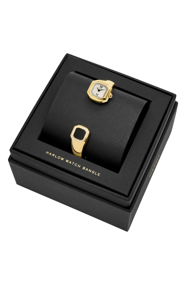Fossil Harlow Black Onyx & Crystal Bangle Bracelet Watch, 16mm, Alternate, color, Gold