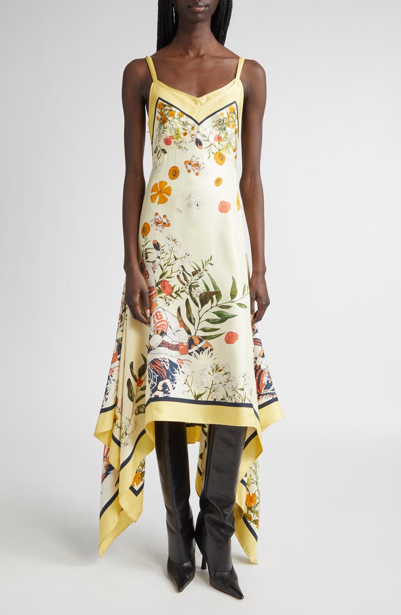 MONSE Floral/Football Handkerchief Hem Slipdress, Main, color, Yellow Multi