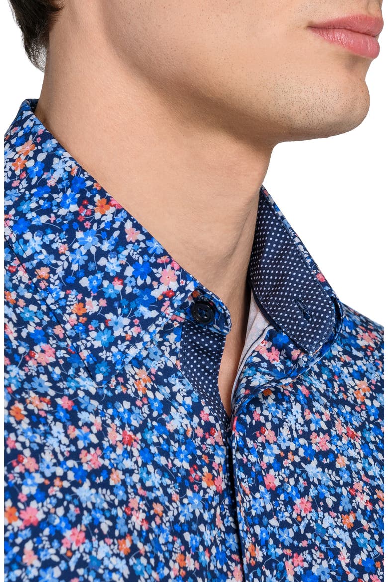 Floral Print Stretch Dress Shirt, Alternate, color, NAVY/ RED