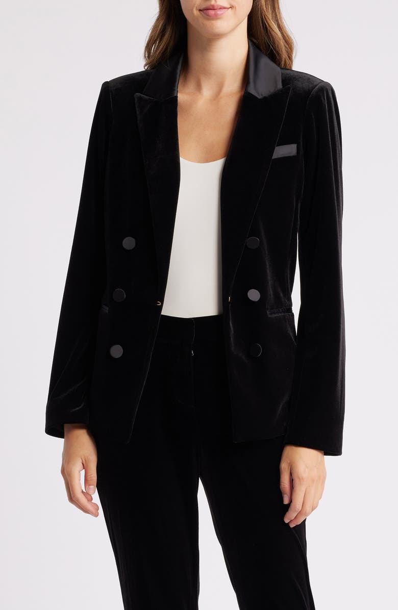 Tahari ASL Faux Double Breasted Velvet Blazer, Main, color,