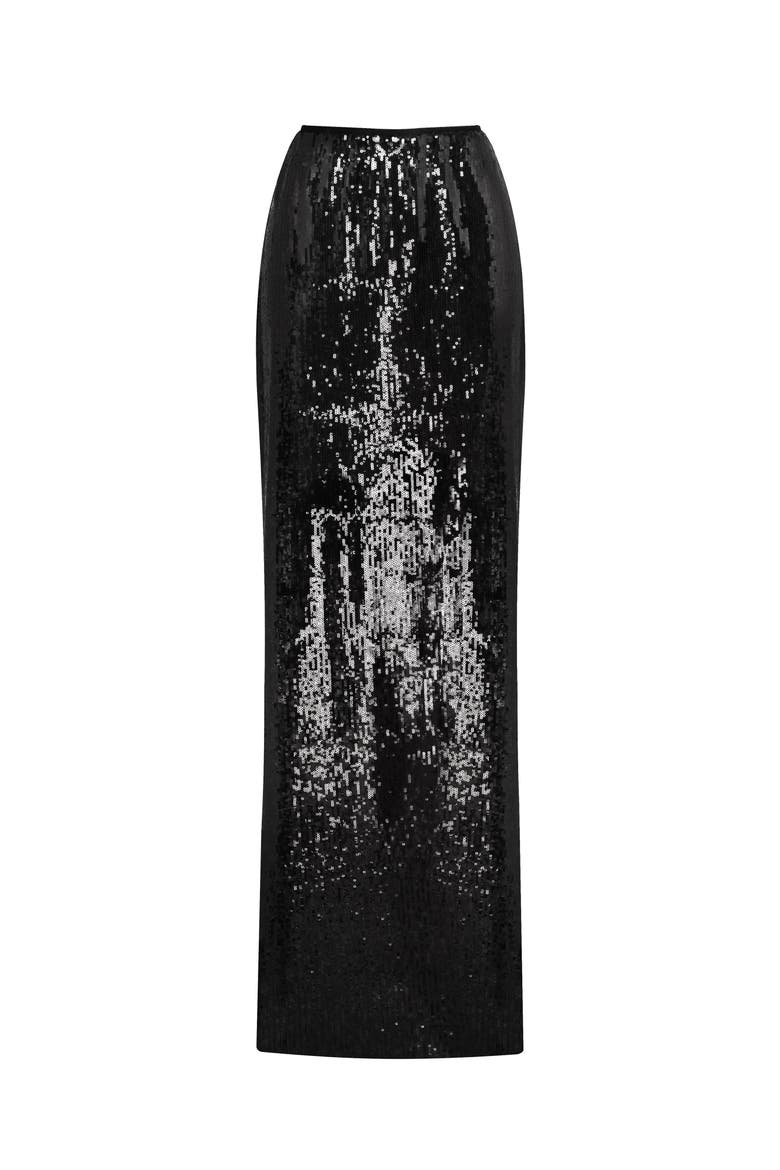Fitted High-Waist Sequin Pencil Maxi Skirt for Cocktail Events, Alternate, color, Black