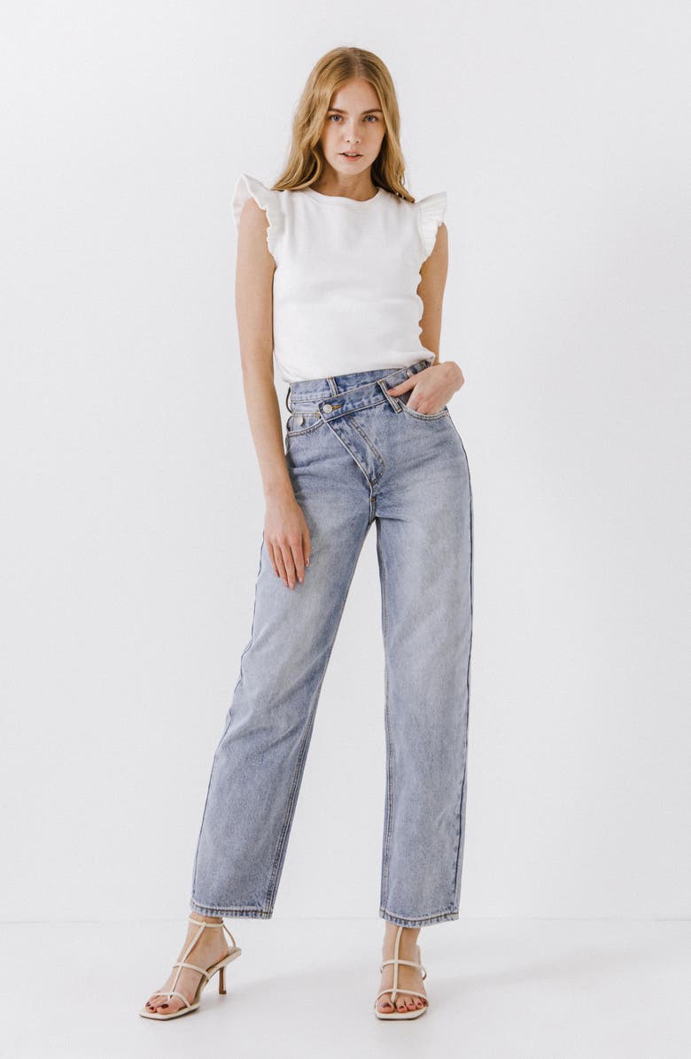 Grey Lab Asymmetric Wrap Ankle Straight Jeans, Alternate, color, 