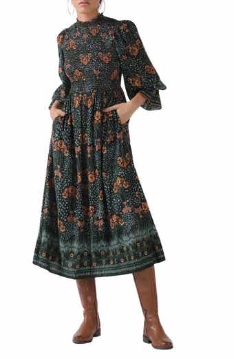 Celina Moon Nia Smocked Long Sleeve Midi Dress