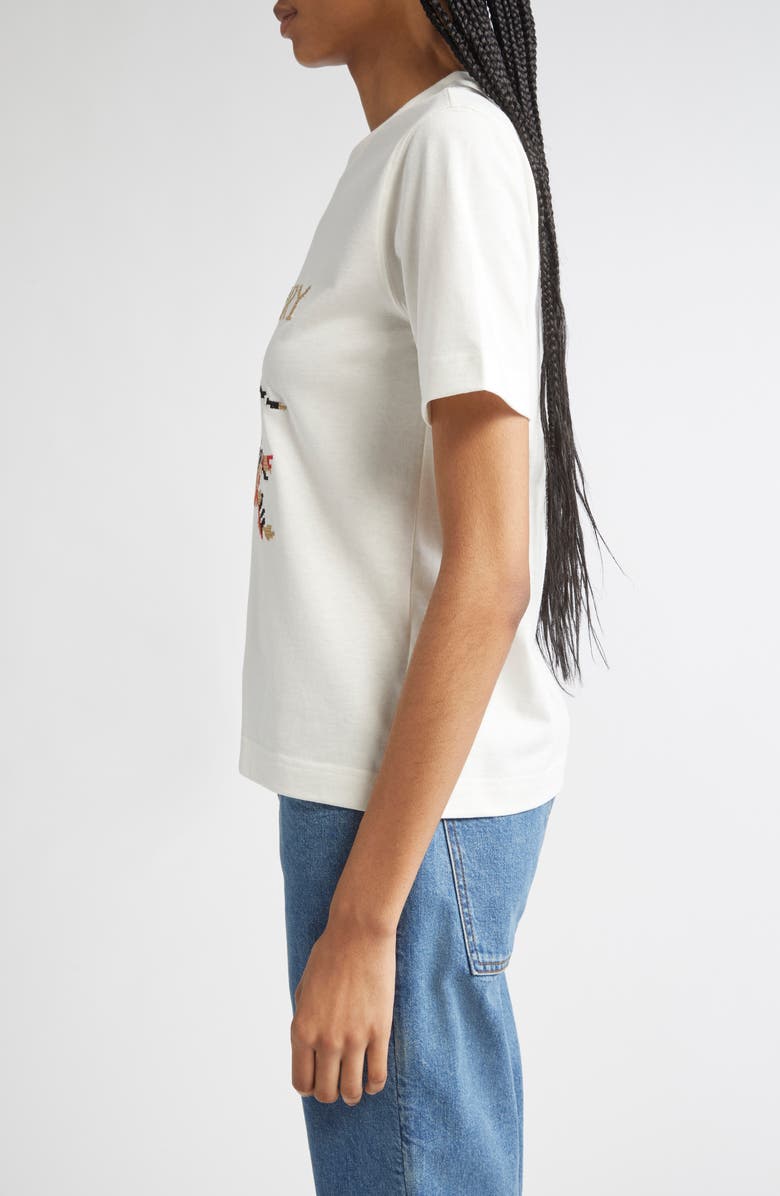 Burberry Equestrian Knight Design Cross Stitch Embroidered T-Shirt, Alternate, color, Chalk