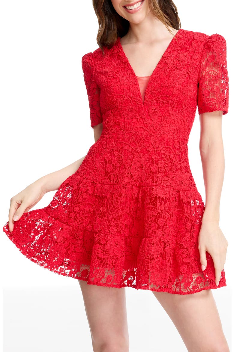 Hallie Lace Tiered Minidress, Alternate, color, ROUGE