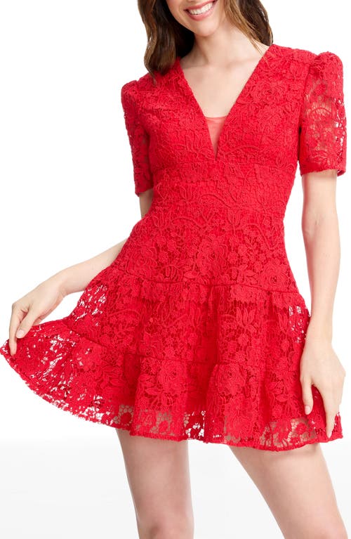 Dress The Population Hallie Lace Tiered Minidress In Red
