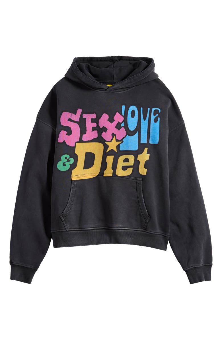 DIET STARTS MONDAY Sex, Love & Diet Oversize Distressed Cotton Hoodie, Main, color, Vintage Black