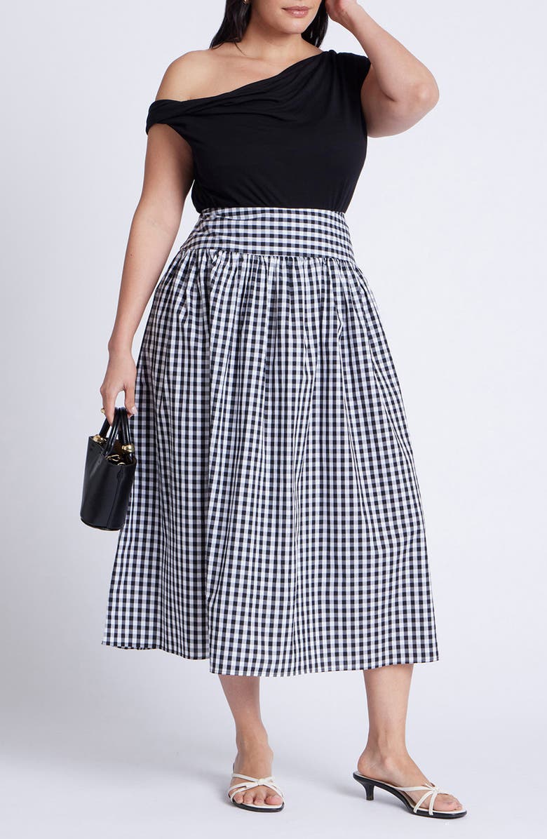 ELOQUII Gingham Maxi Skirt, Alternate, color,
