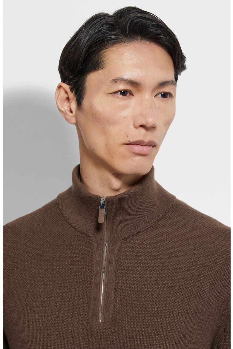 Oasi Cashmere Jacquard Quarter Zip Sweater, Alternate, color, BROWN