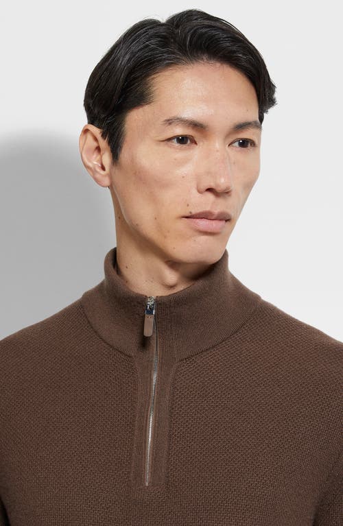 Zegna Oasi Cashmere Jacquard Quarter Zip Sweater In Brown