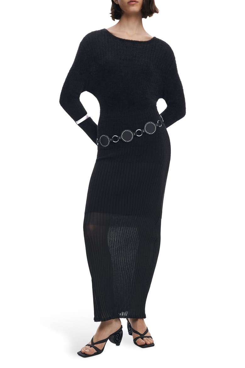 Long Sleeve Sweater Maxi Dress, Main, color, BLACK