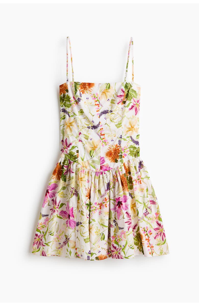 H&M Flared-skirt Cotton Strappy Dress, Main, color, White/Floral