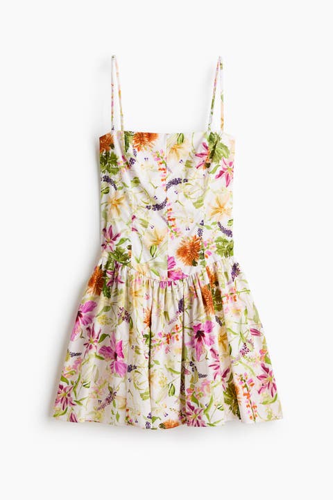 Flared-skirt Cotton Strappy Dress