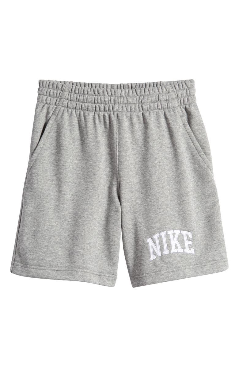 Nike Kids' Sportswear Club French Terry Shorts, Main, color, Grey Heather/ Base Grey/ White