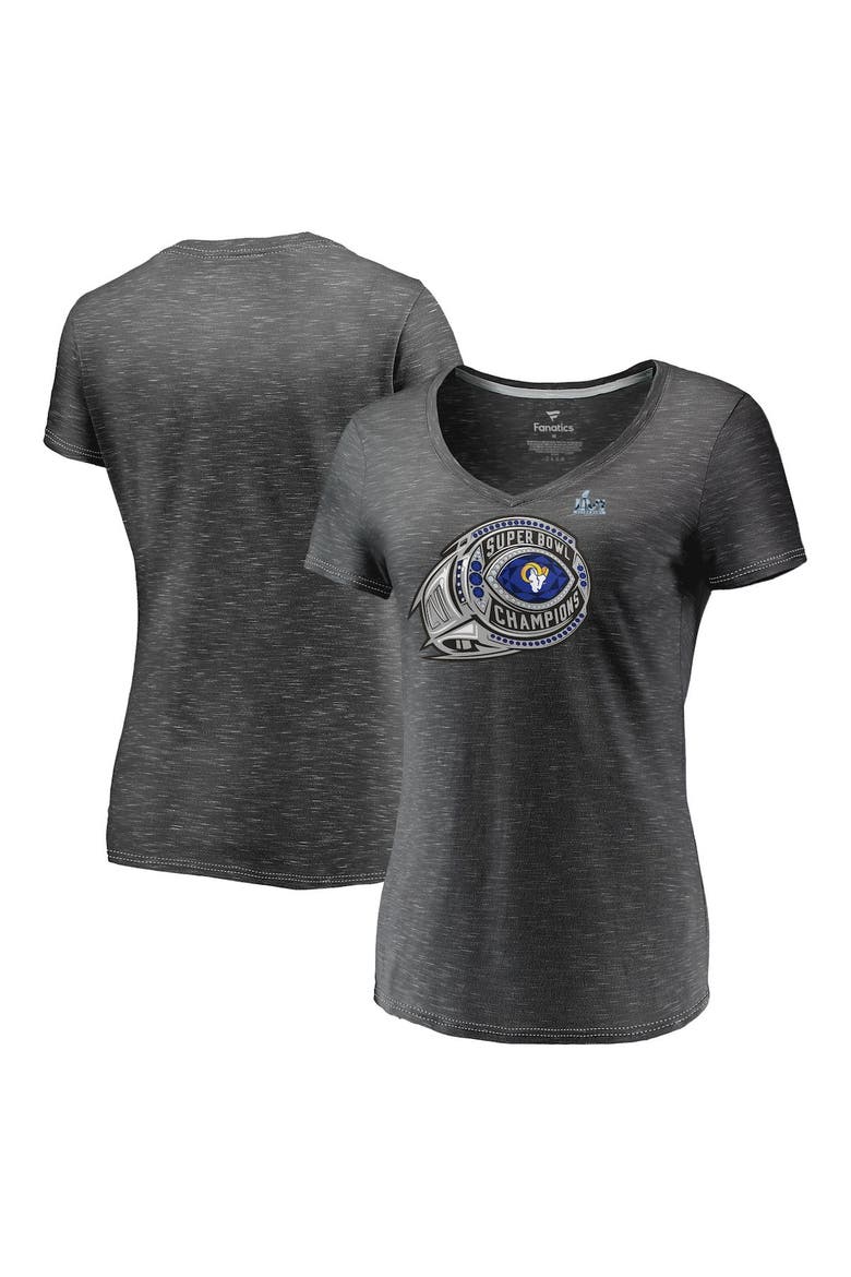 Women's Fanatics Branded Heathered Charcoal Los Angeles Rams Super Bowl LVI Champions Ring Bling V-Neck T-Shirt, Main, color, Heather Charcoal