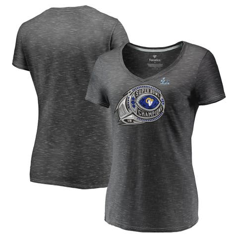 Women's Fanatics Branded Heathered Charcoal Los Angeles Rams Super Bowl LVI Champions Ring Bling V-Neck T-Shirt