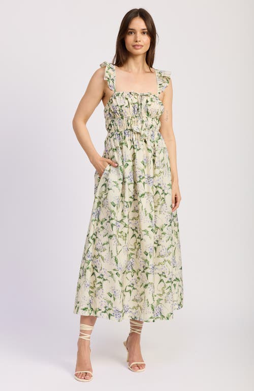 En Saison Charleston Ruffle Shirred Midi Sundress In Blue