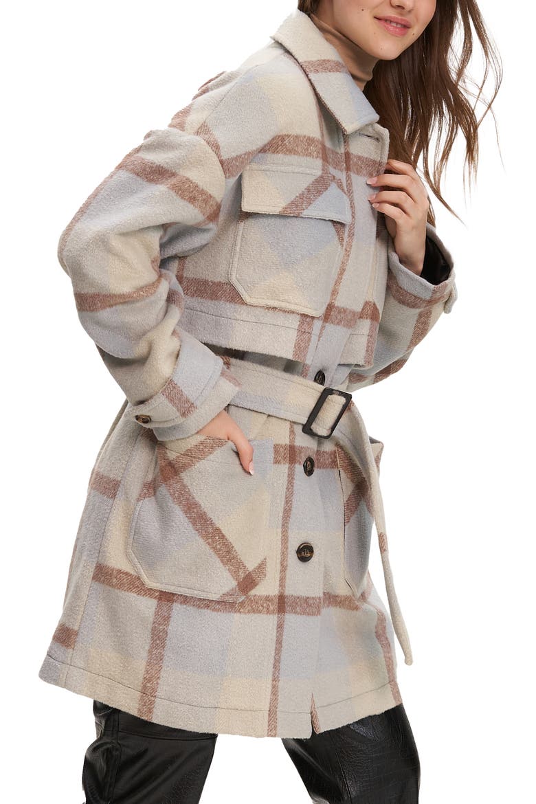 Esly Plaid Belted Brushed Coat, Alternate, color, OAT