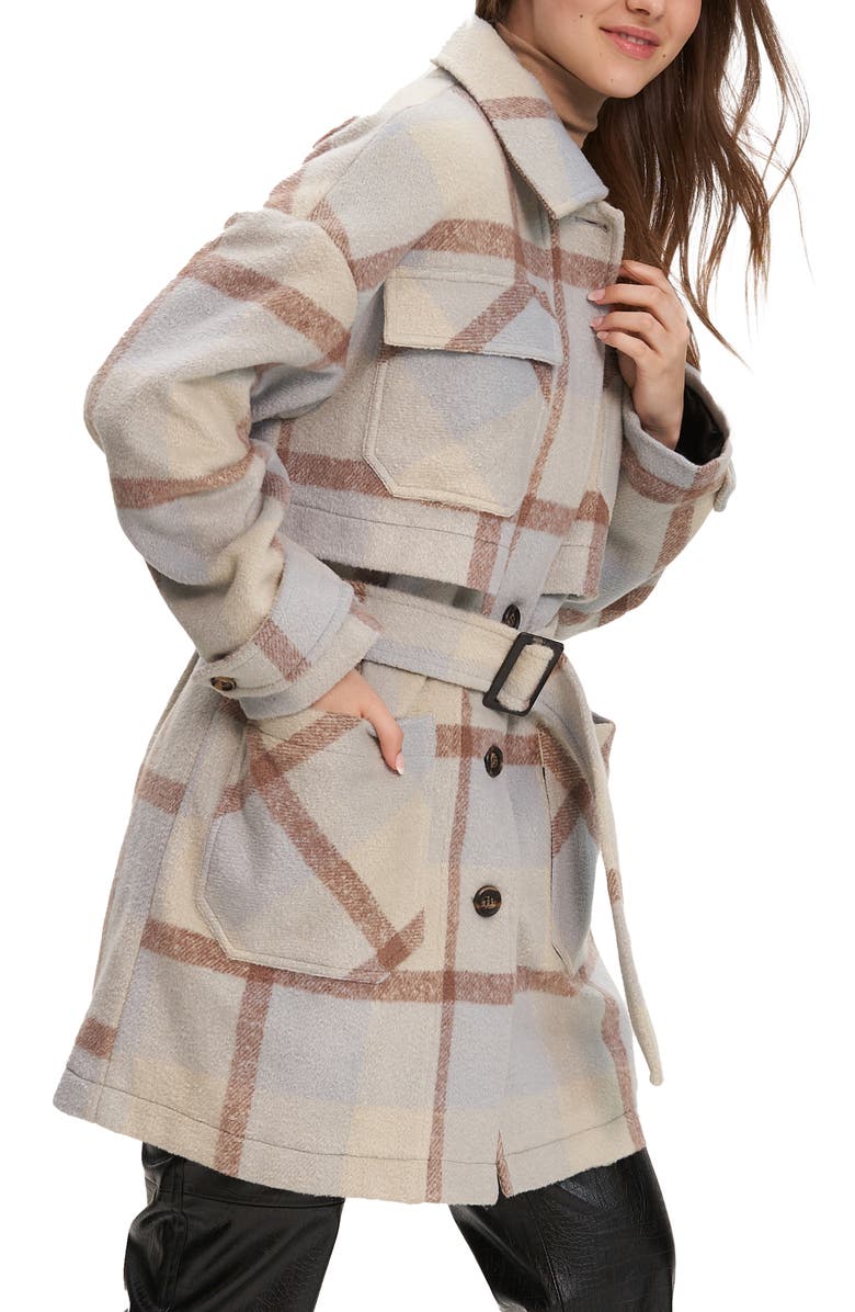 Noize Esly Plaid Belted Brushed Coat, Alternate, color, Oat