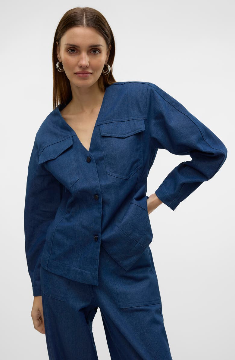 VERO MODA Carla Denim Shacket, Alternate, color, Blue Indigo