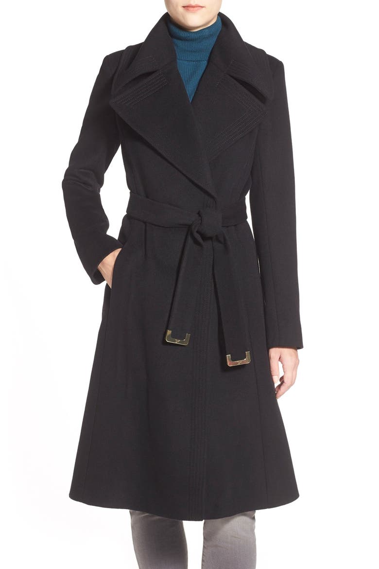 Long Wool Blend Wrap Coat, Main, color, BLACK