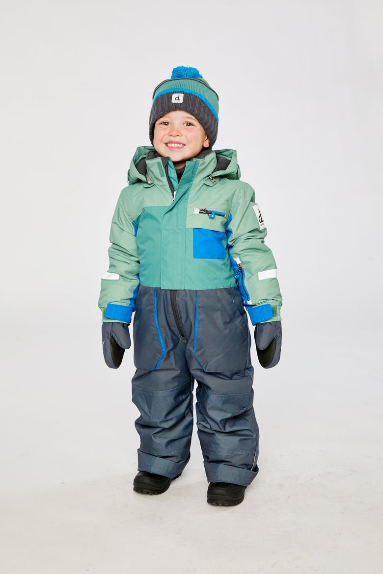 Play Detachable Hood Fleece Neckwarmer One Piece Snowsuit, Alternate, color, Sage Green