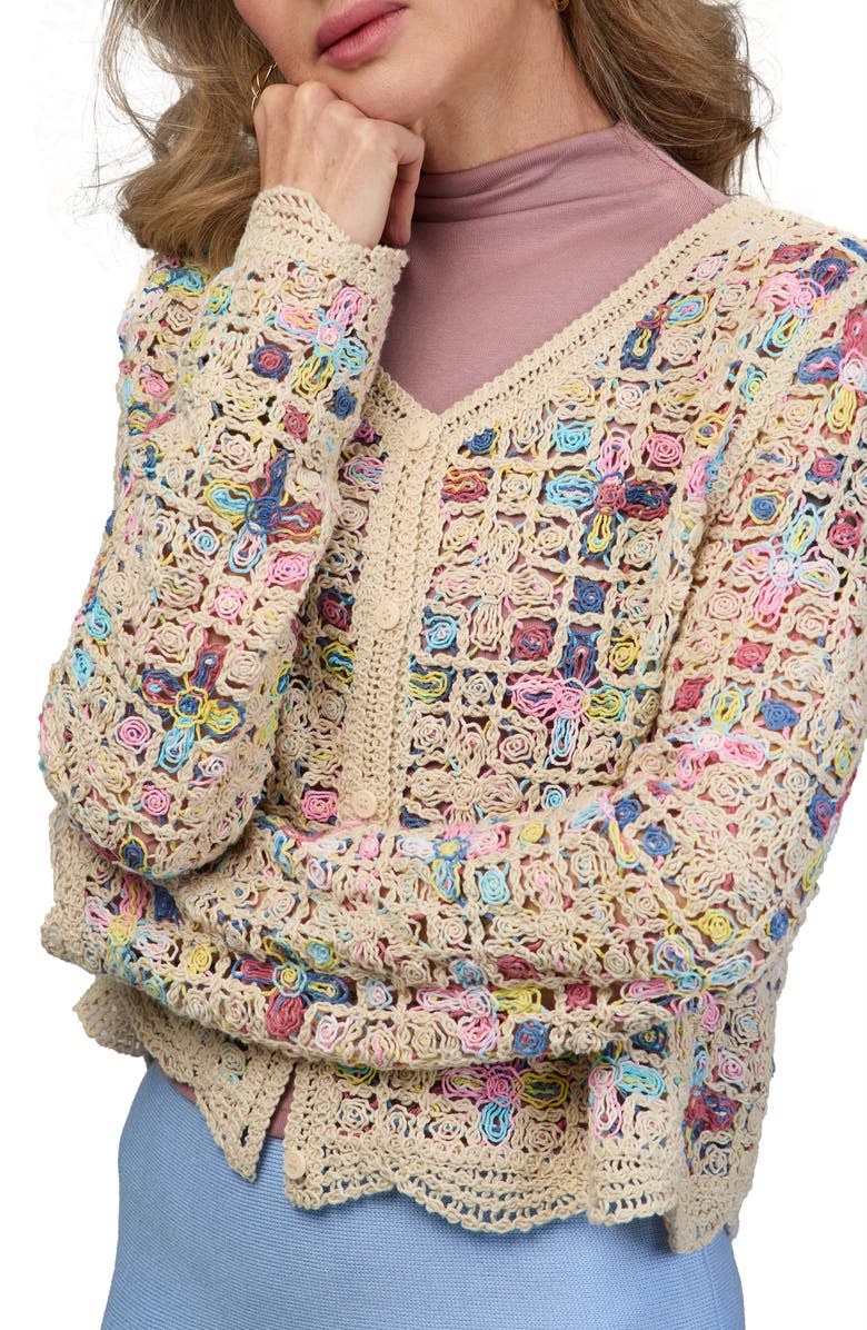 SAACHI Delicate Floral Crochet Cardigan Sweater, Alternate, color, Ivory