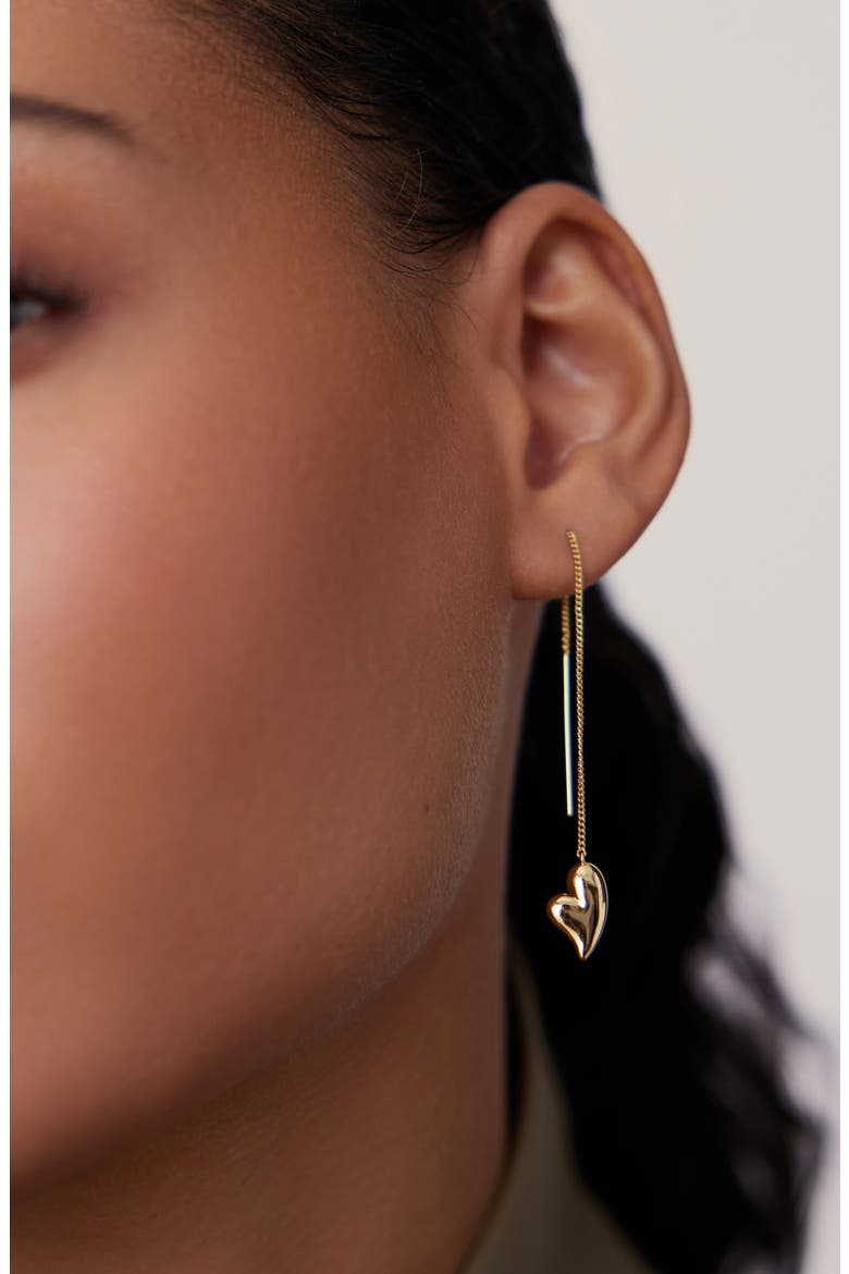 Puffy Heart Threader Earrings, Alternate, color, HIGH POLISH GOLD