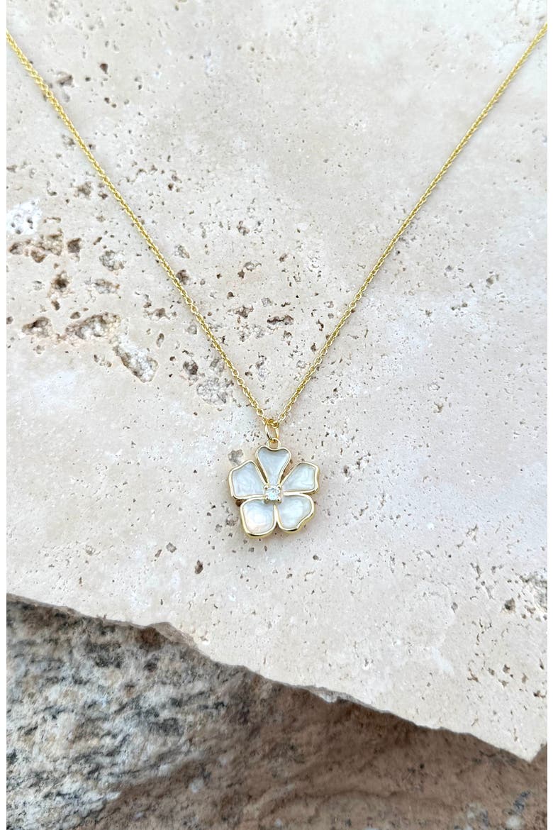 Mother-of-Pearl & Cubic Zirconia Flower Pendant Necklace, Alternate, color, GOLD